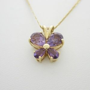 14K Solid Gold Vibrant Amethyst Butterfly Necklace